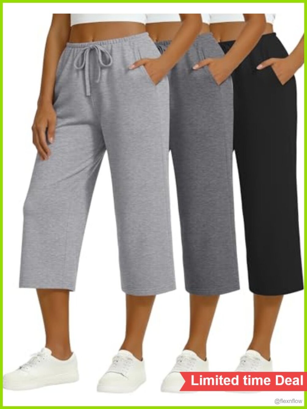 3 Pack Yoga Capri Pants with Pockets, Drawstring Waist, High Stretch Lounge